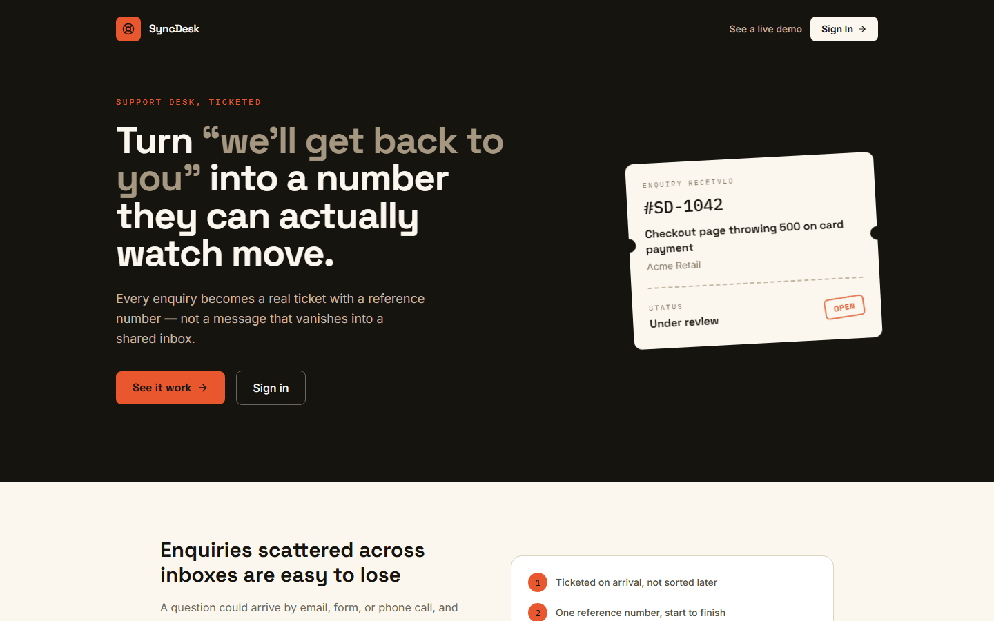 SyncDesk — screenshot of the live site