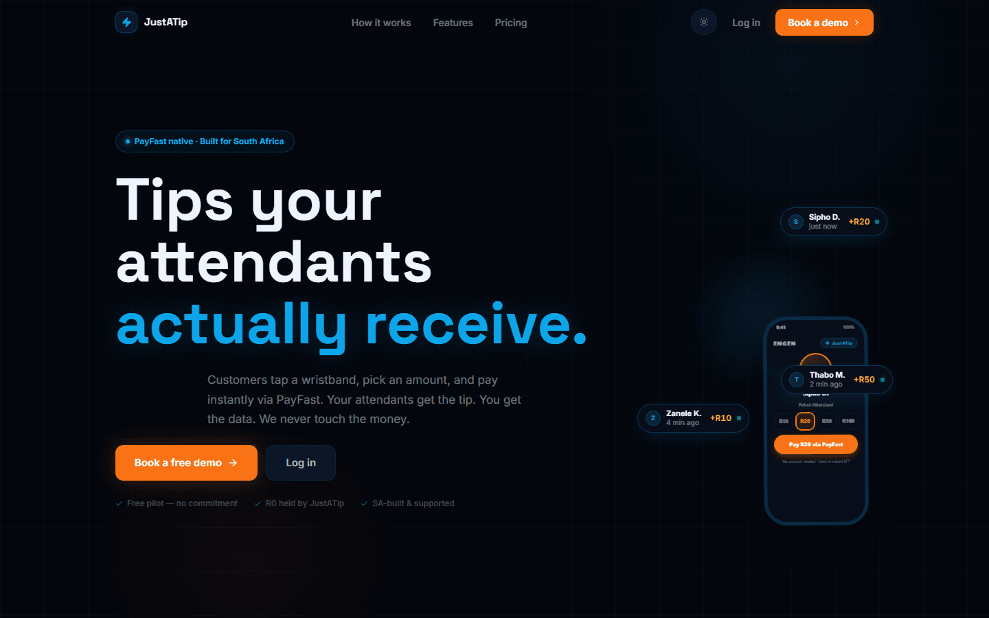 JustATip — screenshot of the live site
